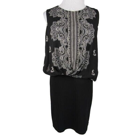 MNG Blouson Dress Knee Length Drop Waist Boat Neck Sleeveless Black Size Medium - Picture 1 of 7